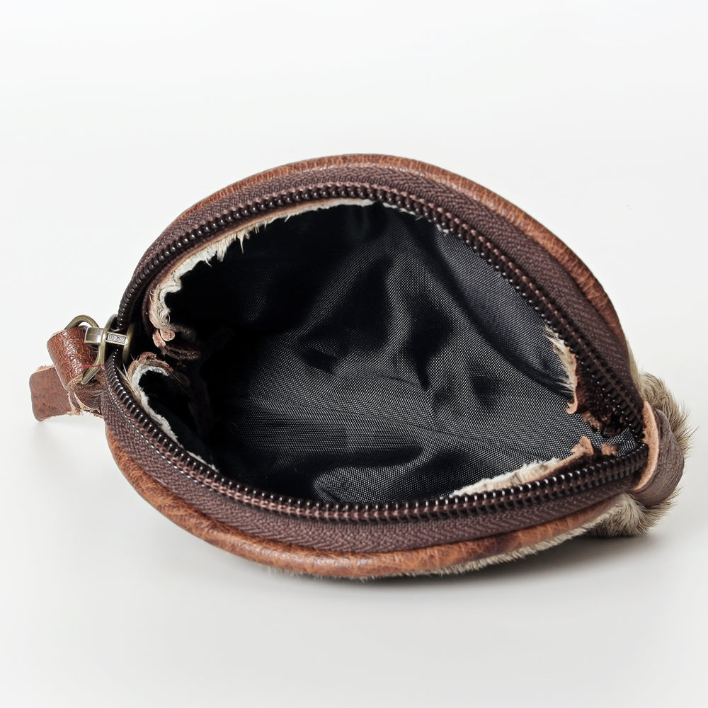 ADBG472 Hair-On Cowhide Leather Coin Purse Western Mini Zip Wallet