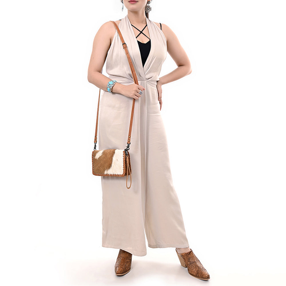 ADBG485 Hair-On Cowhide Organiser bag with Leather Whipstitch Trim