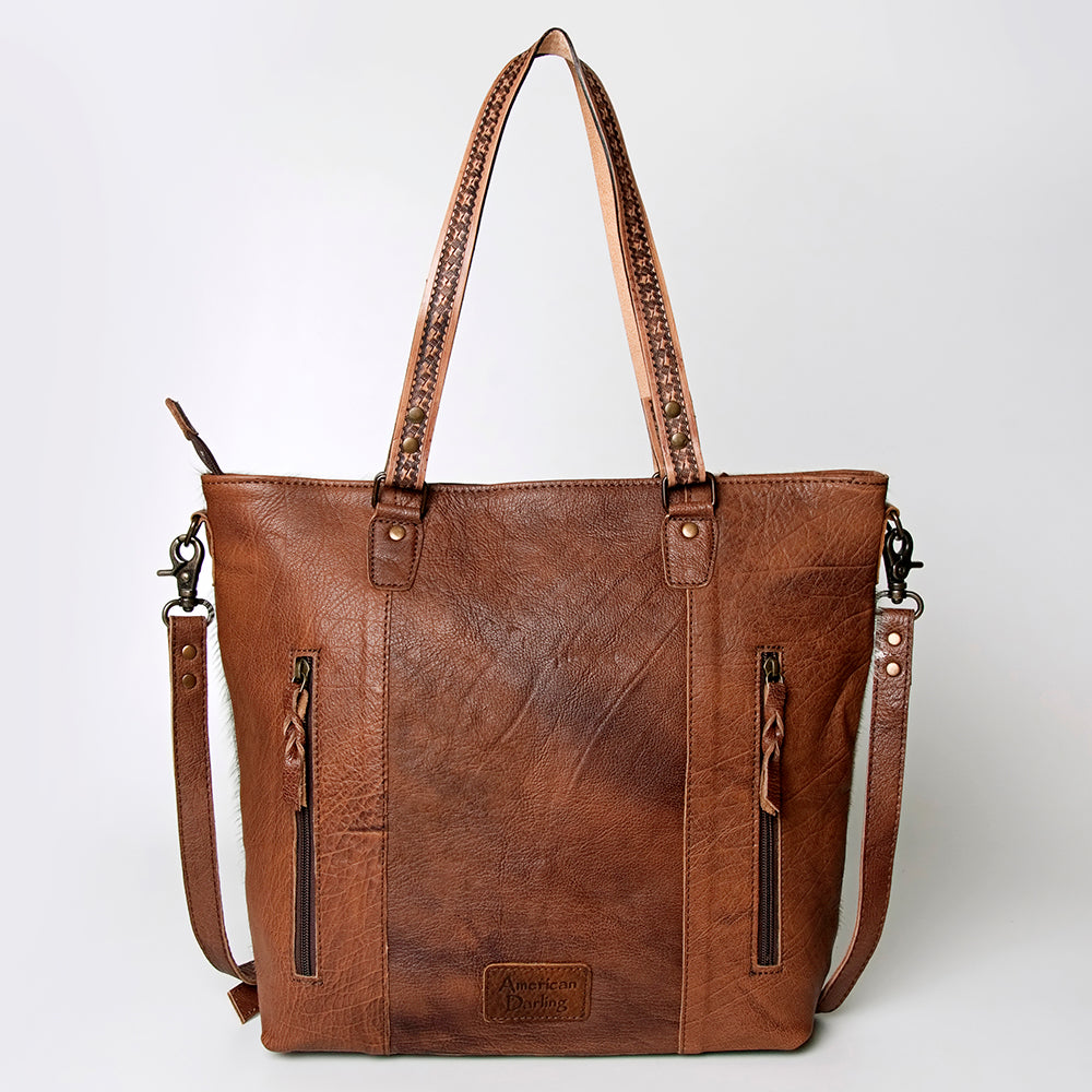 ADBG502 American Darling Tote Bag - Hair-On Cowhide & Hand Tooled Floral Leather with Rivets