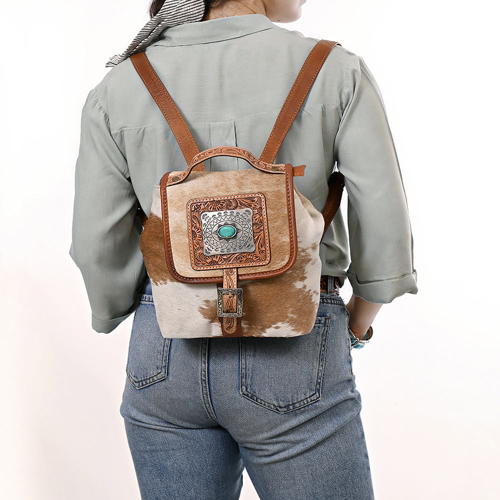 ADBG620 American Darling Hair-On Cowhide Western Leather Backpack Bag with Hand Tooled Detailing