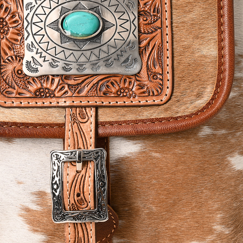 ADBG620 American Darling Hair-On Cowhide Western Leather Backpack Bag with Hand Tooled Detailing