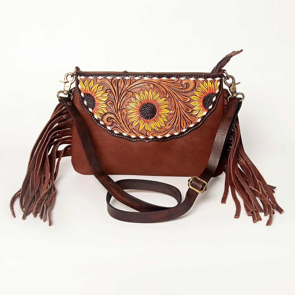 LC-ADBGA156 Tooled Leather Crossbody with Fringe Western Brown Shoulder Bag