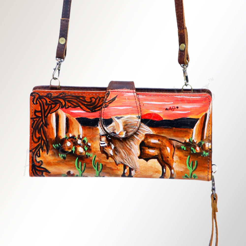 ADBGM113 Hand-Painted Leather Rodeo Wallet Crossbody-Western Design
