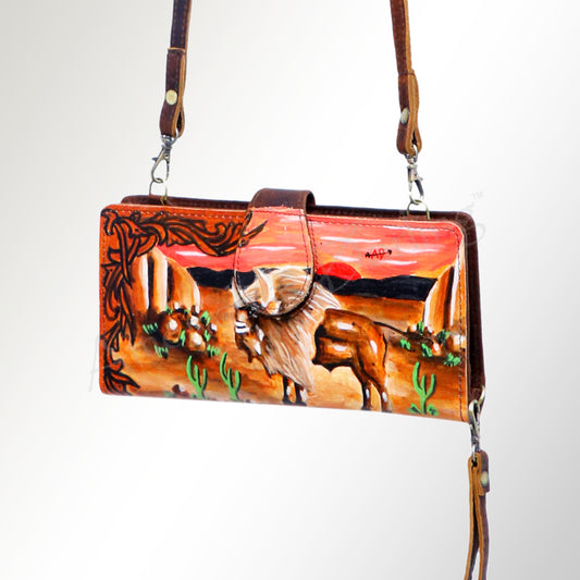 ADBGM113 Hand-Painted Leather Rodeo Wallet Crossbody-Western Design