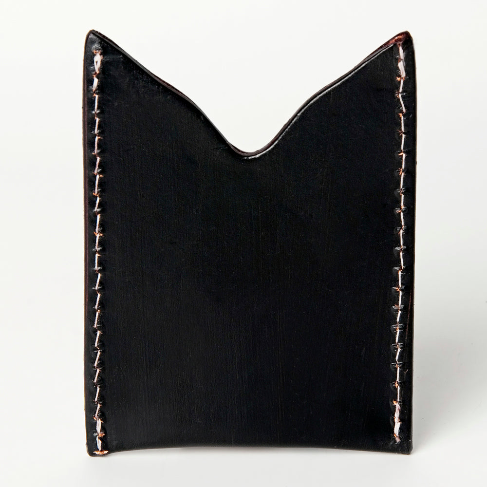 ADCCF107 Hand-Tooled Leather Card Holder - Western Bull Skull & Floral Design