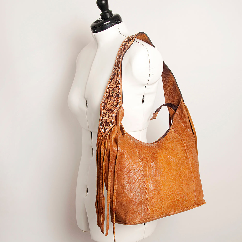 LC-ADBGA215 American Darling Hobo Bag Full Grain Leather with Tooled Strap & Fringe