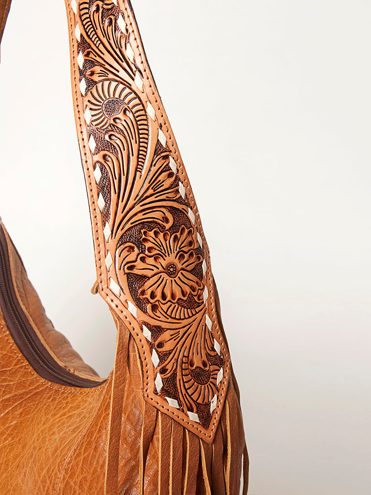 LC-ADBGA215 American Darling Hobo Bag Full Grain Leather with Tooled Strap & Fringe