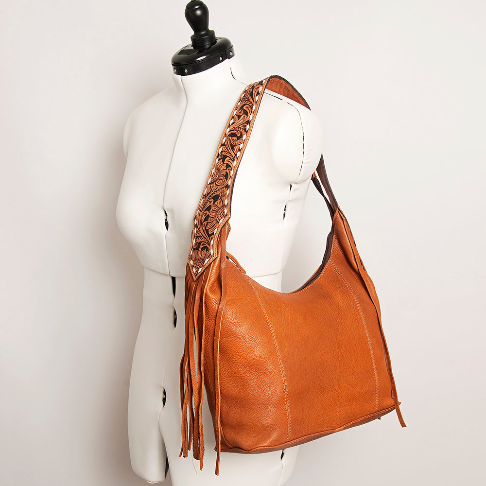 LC-ADBGA215 American Darling Hobo Bag Full Grain Leather with Tooled Strap & Fringe