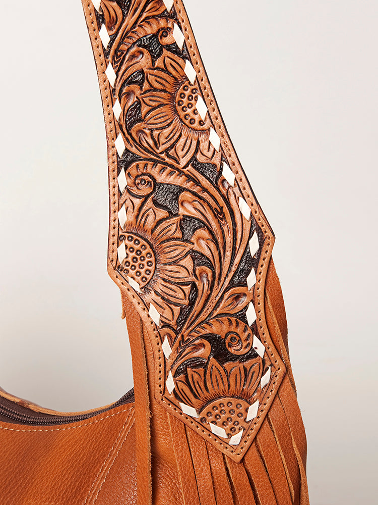 LC-ADBGA215 American Darling Hobo Bag Full Grain Leather with Tooled Strap & Fringe