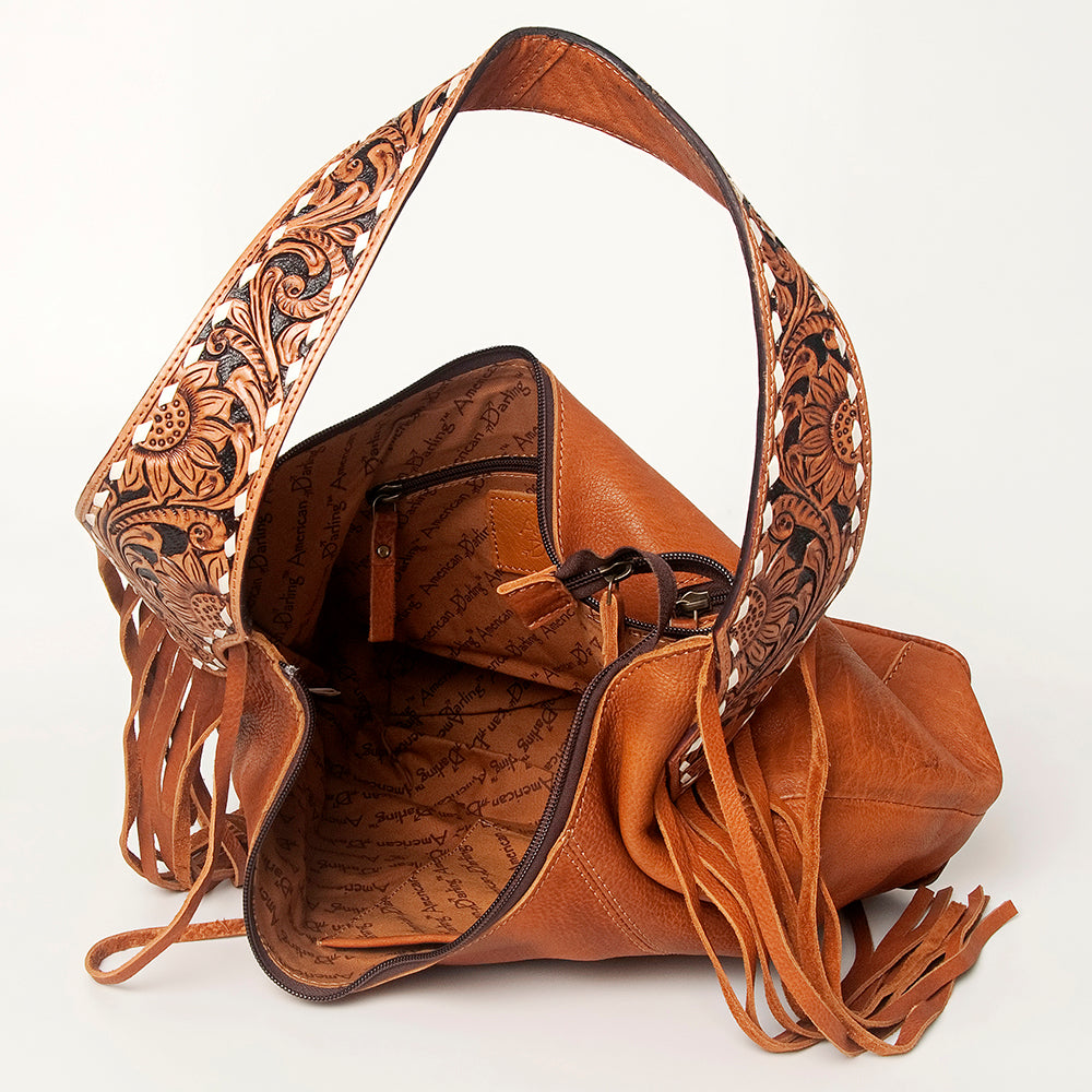 LC-ADBGA215 American Darling Hobo Bag Full Grain Leather with Tooled Strap & Fringe