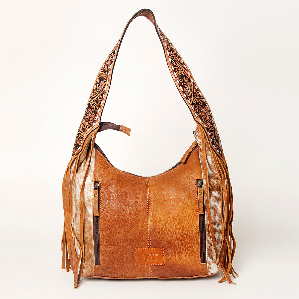LC-ADBGA216 American Darling Hobo Bag Light Hair-On Hide with Tooled Leather Strap & Fringe