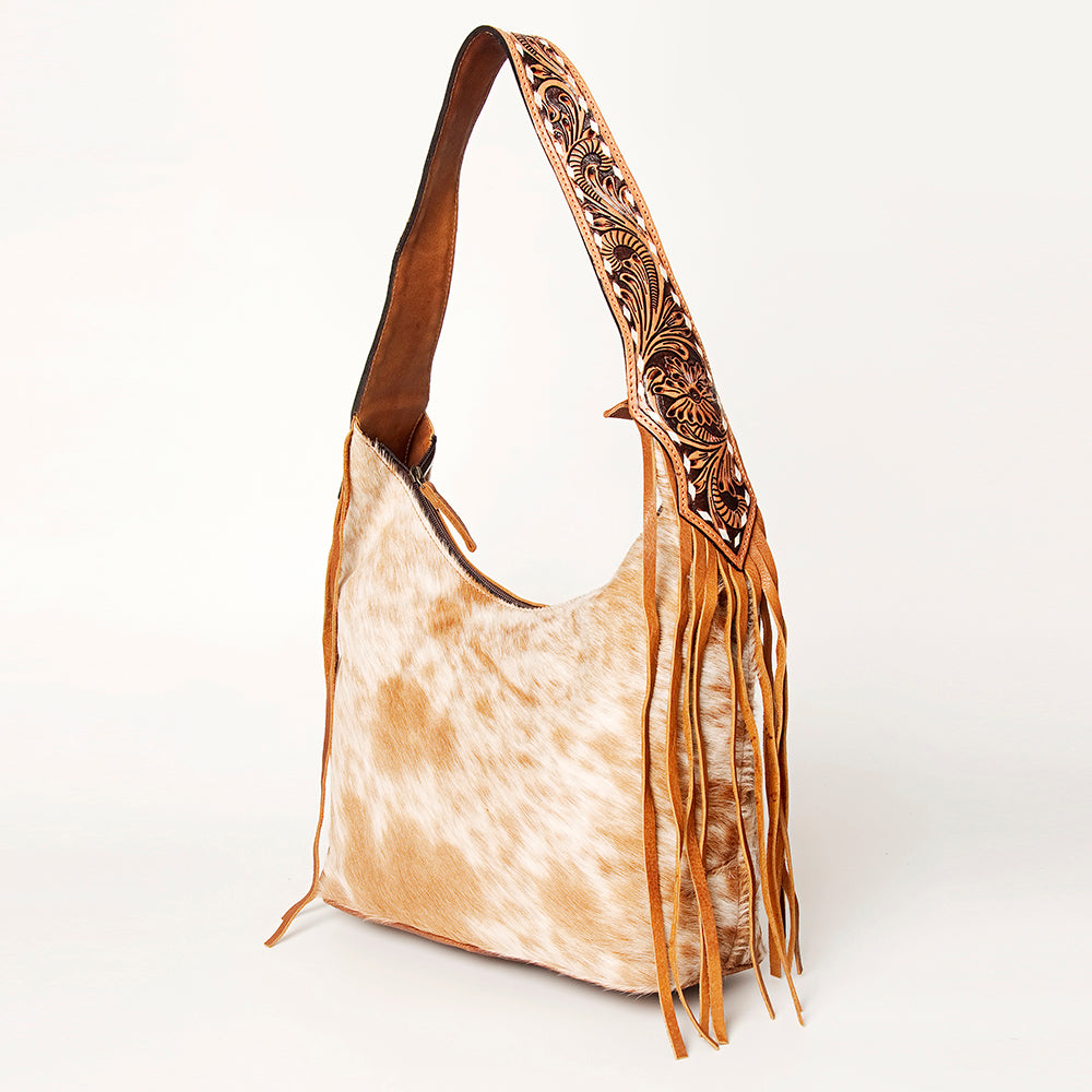 LC-ADBGA216 American Darling Hobo Bag Light Hair-On Hide with Tooled Leather Strap & Fringe