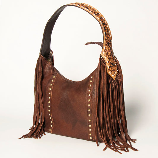 LC-ADBGA217 American Darling Hobo Bag Dark Brown Leather with Tooled Strap, Fringe & Brass Studs