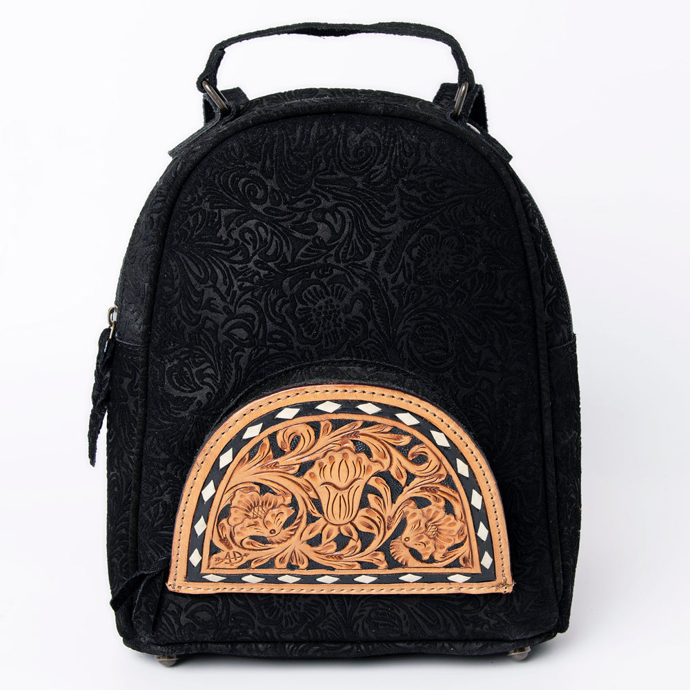 ADBGS156 Embossed Western Backpack with Hand-Tooled Floral Leather Pocket
