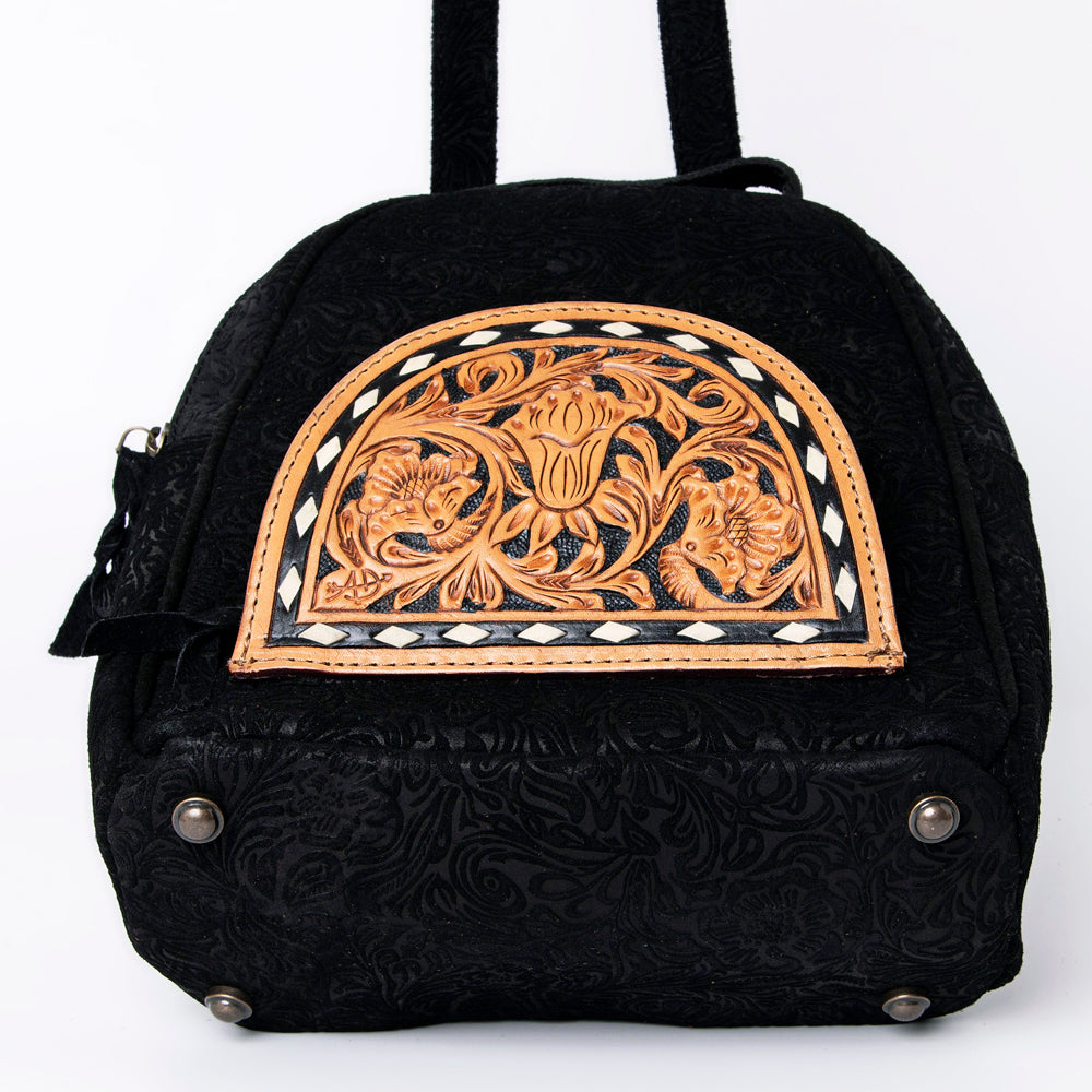 ADBGS156 Embossed Western Backpack with Hand-Tooled Floral Leather Pocket