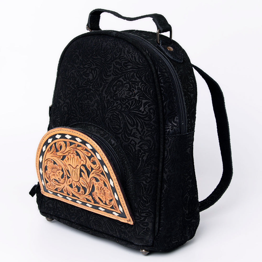 ADBGS156 Embossed Western Backpack with Hand-Tooled Floral Leather Pocket