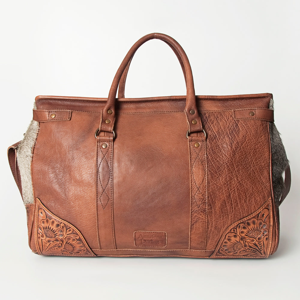 ADBG516 Large Cowhide and Tooled Leather Travel Duffle Bag Sage