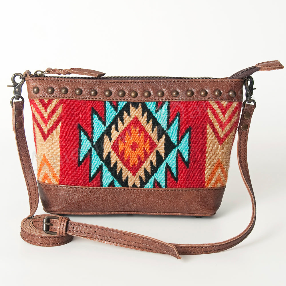LC-ADBG783 Southwestern Crossbody Bag with Tooled Leather & Rivet Accents American Darling