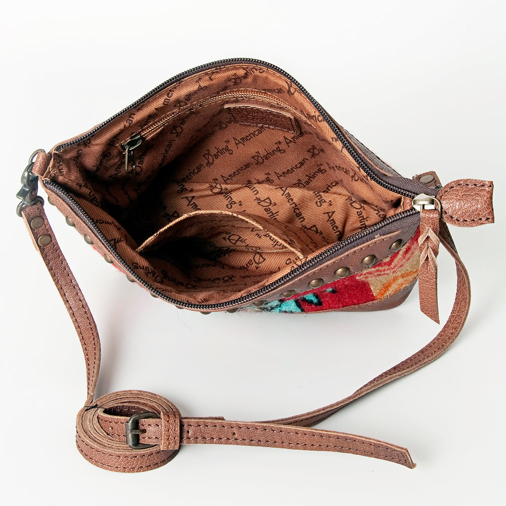 ADBG783 American Darling Western Leather Cross body Bag - Handcrafted Woven Saddle Blanket Purse