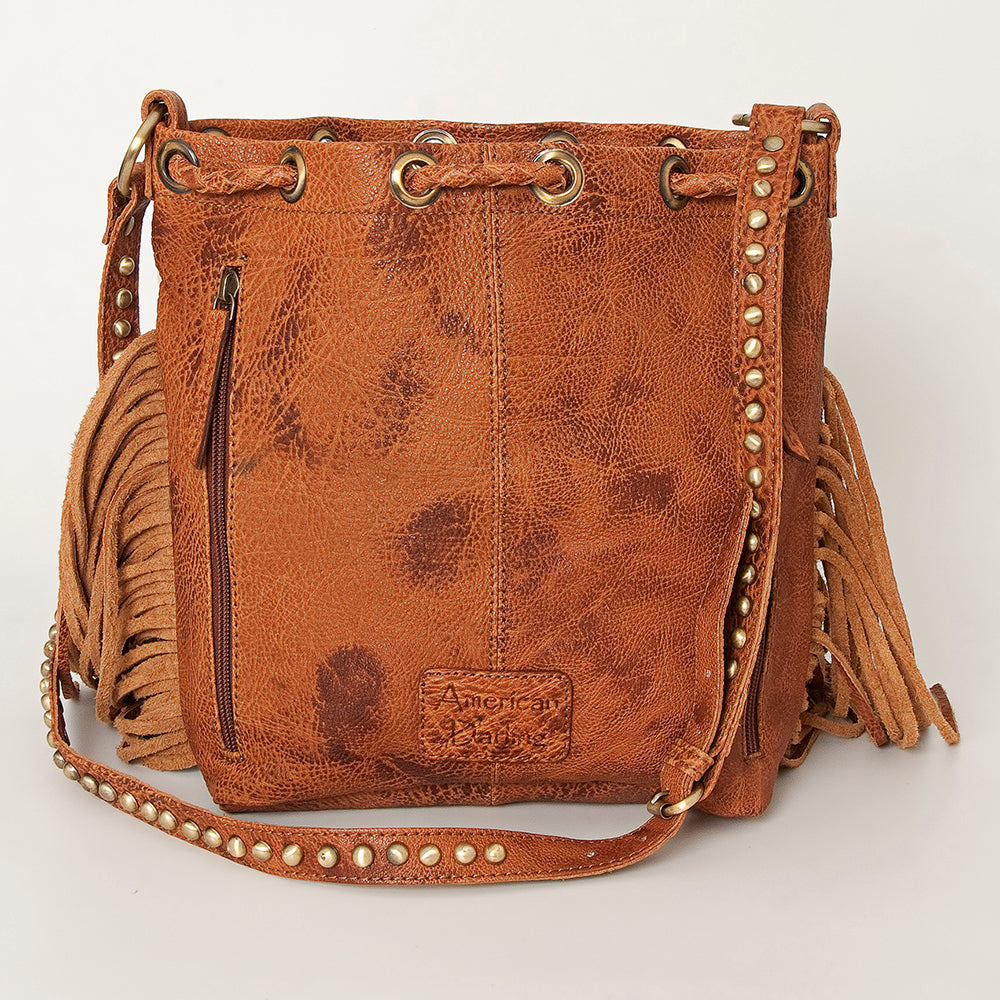 ADBGI102 Studded Leather Fringe Crossbody Bucket Bag - Western Cowhide Style