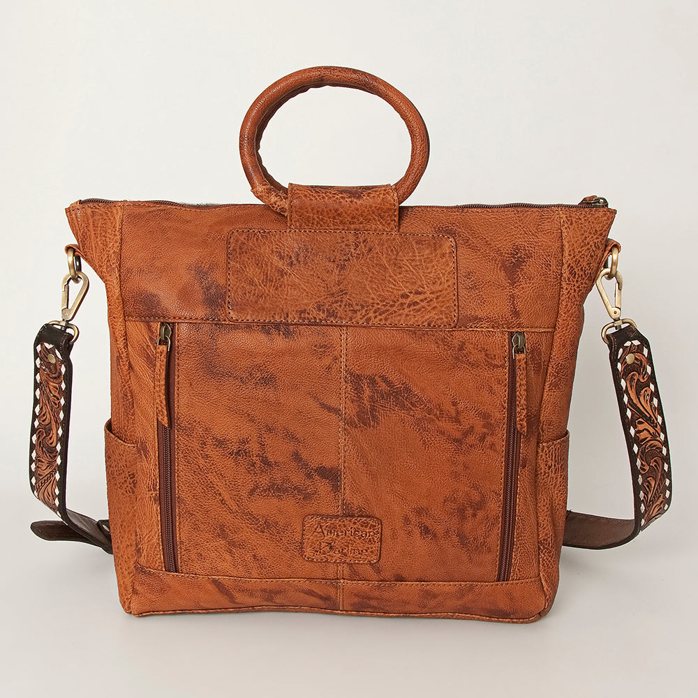 ADBGI143 Hair-On Hide Square Tote with Tooled Leather Patch - Western Cowgirl Bag