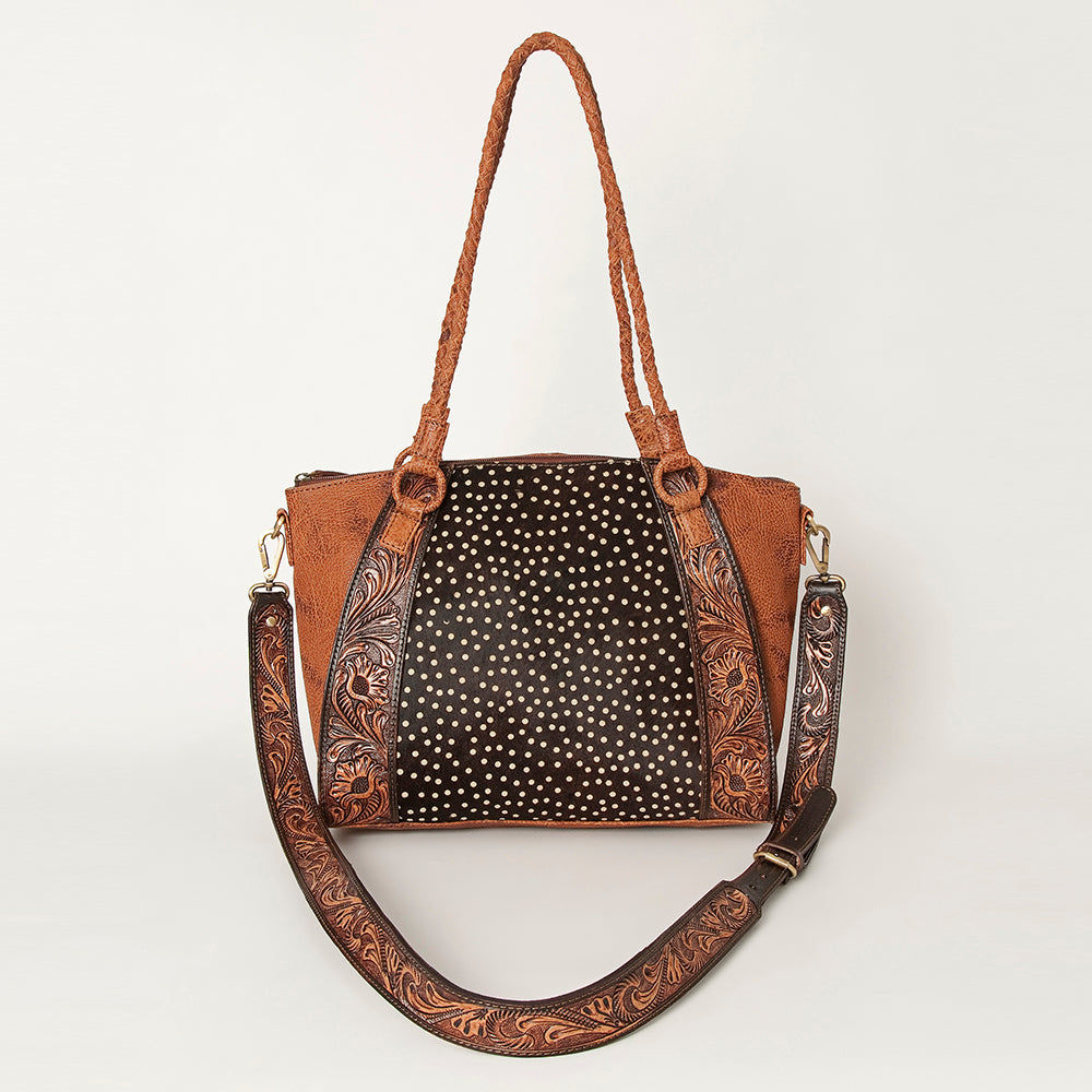 ADBGI146 Cowhide & Tooled Leather Western Tote - Genuine Hair-On Shoulder Bag