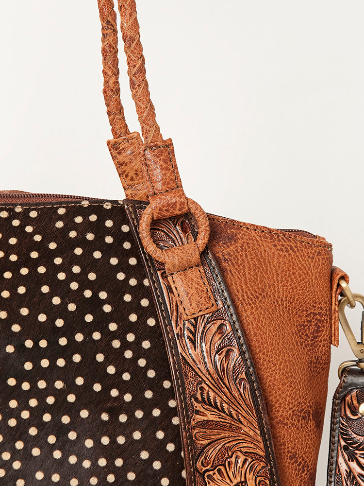ADBGI146 Cowhide & Tooled Leather Western Tote - Genuine Hair-On Shoulder Bag