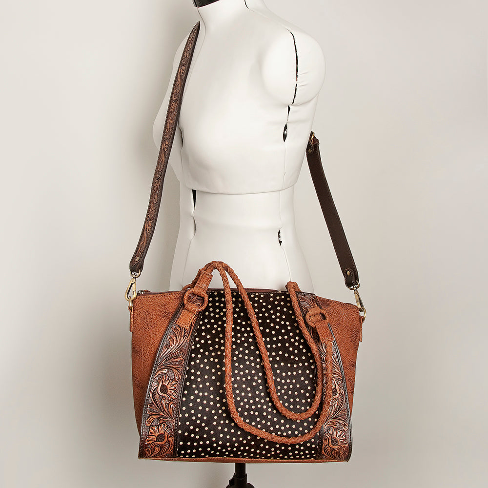 ADBGI146 Cowhide & Tooled Leather Western Tote - Genuine Hair-On Shoulder Bag