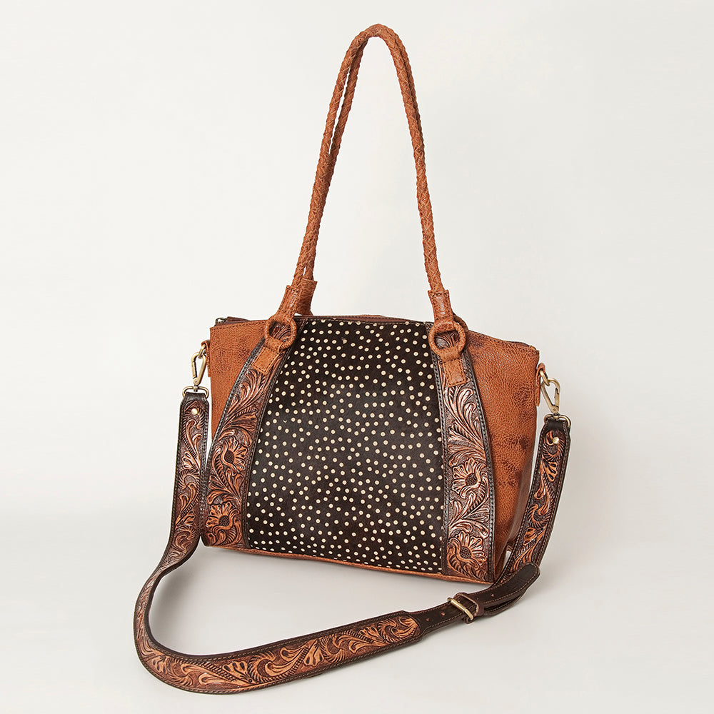 ADBGI146 Cowhide & Tooled Leather Western Tote - Genuine Hair-On Shoulder Bag