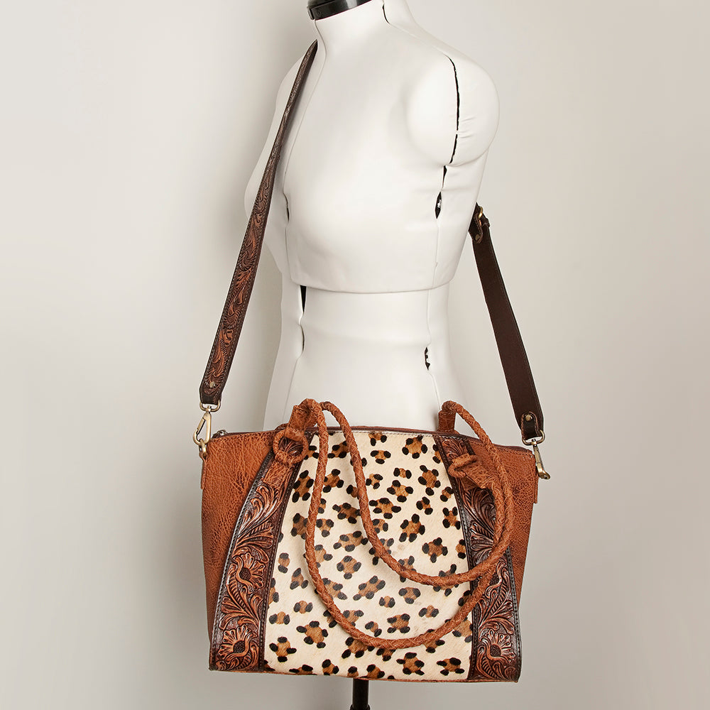 ADBGI146 Cowhide & Tooled Leather Western Tote - Genuine Hair-On Shoulder Bag