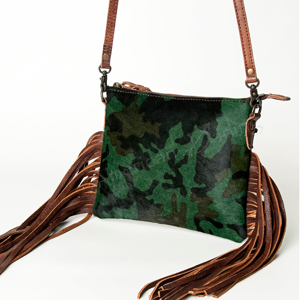 ADBG109 American Darling Hair-On Cowhide Western Crossbody Bag with Leather Fringe Detail