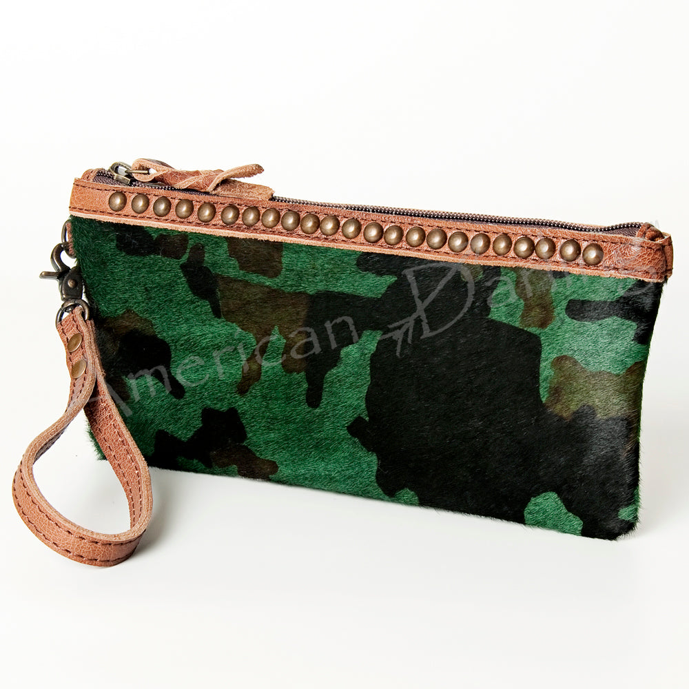 ADBG344 Genuine Hair-On Cowhide Wristlet Clutch with Brown Leather Trim