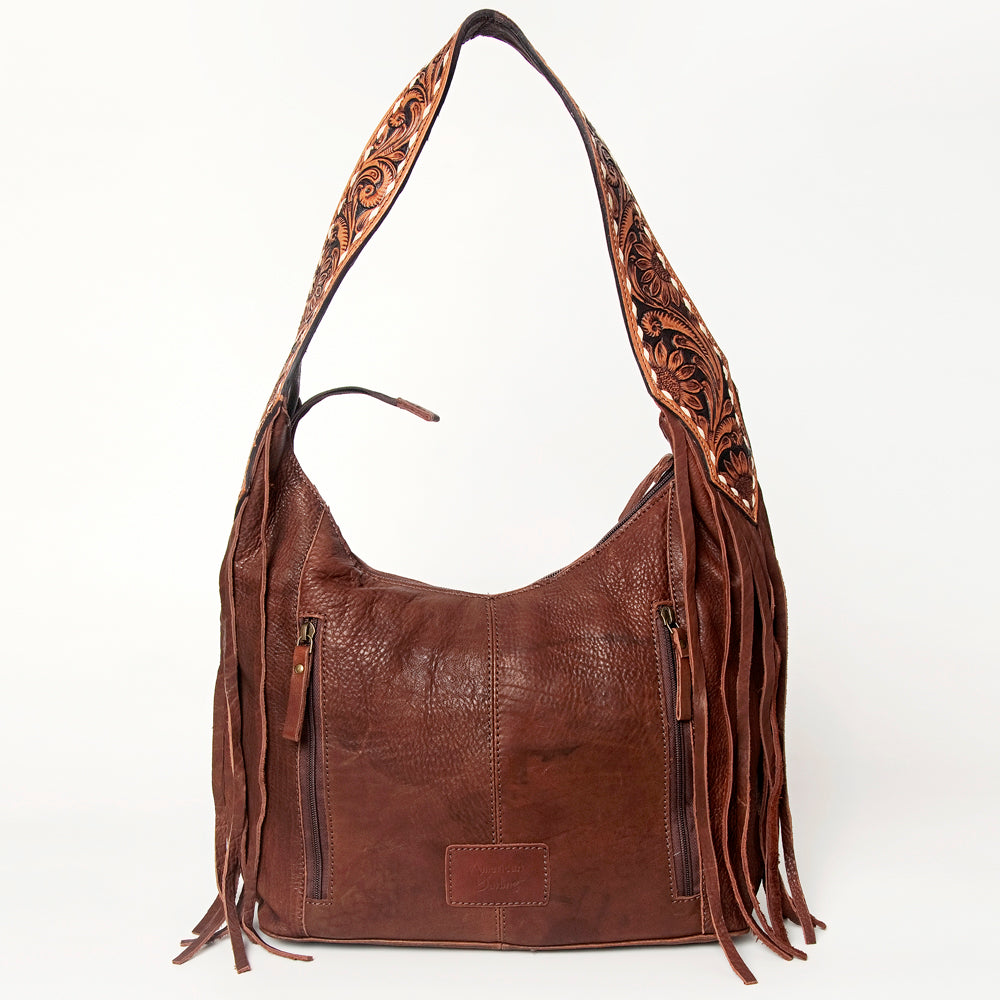 LC-ADBGA219 American Darling Hobo Bag Tooled Turquoise Medallion & Full Grain Leather with Fringe