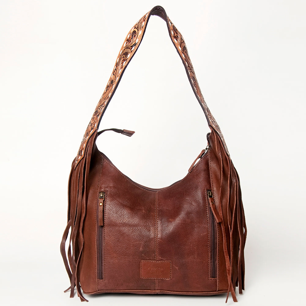 LC-ADBGA219 American Darling Hobo Bag Tooled Turquoise Medallion & Full Grain Leather with Fringe