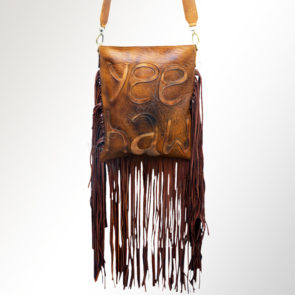 LC-ADBGM236 Western Leather Fringe Large Crossbody Bag - Yee Haw Embossed Cowgirl Purse