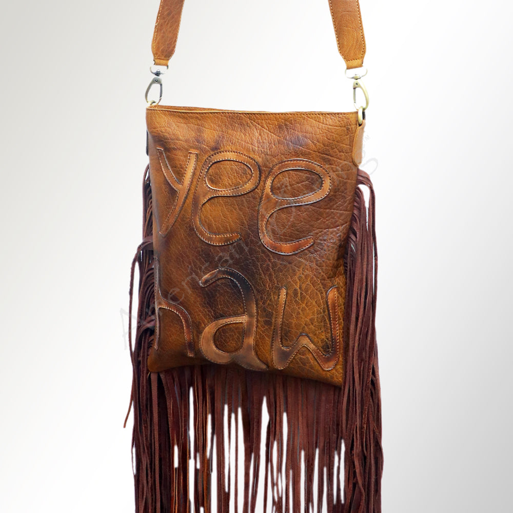 LC-ADBGM236 Western Leather Fringe Large Crossbody Bag - Yee Haw Embossed Cowgirl Purse