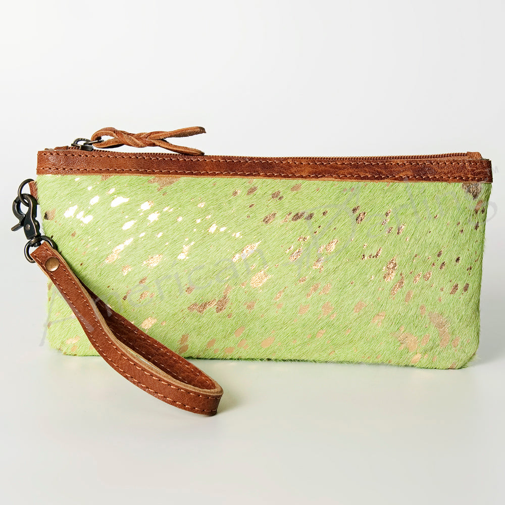 ADBG344 Genuine Hair-On Cowhide Wristlet Clutch with Brown Leather Trim