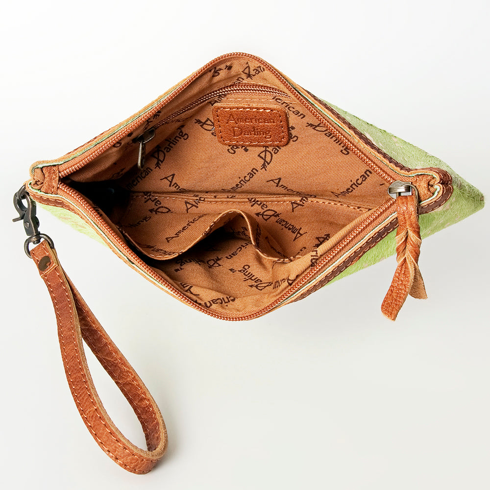 ADBG344 Genuine Hair-On Cowhide Wristlet Clutch with Brown Leather Trim