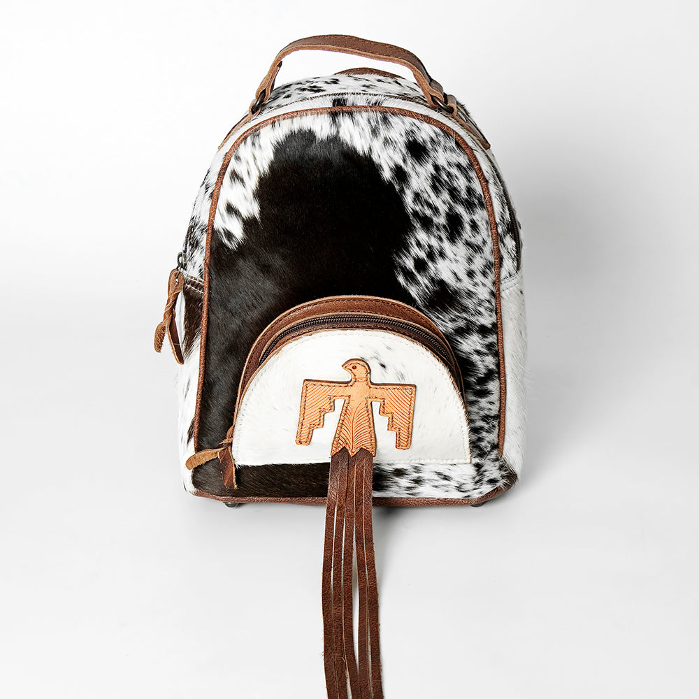 ADBGS156 Natural Cowhide Leather Backpack with Hand-Tooled Floral Pocket - Western Style