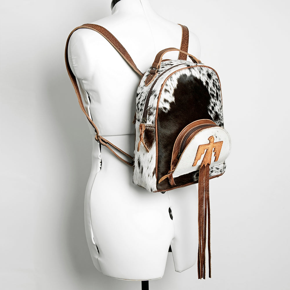 ADBGS156 Natural Cowhide Leather Backpack with Hand-Tooled Floral Pocket - Western Style