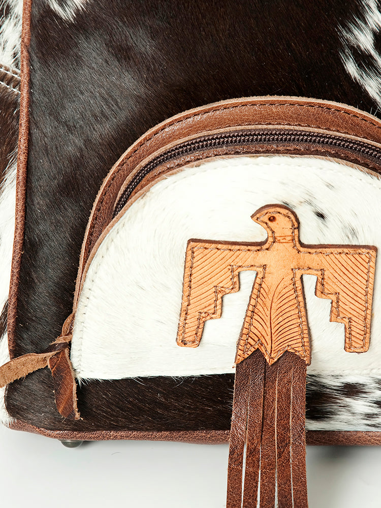 ADBGS156 Natural Cowhide Leather Backpack with Hand-Tooled Floral Pocket - Western Style