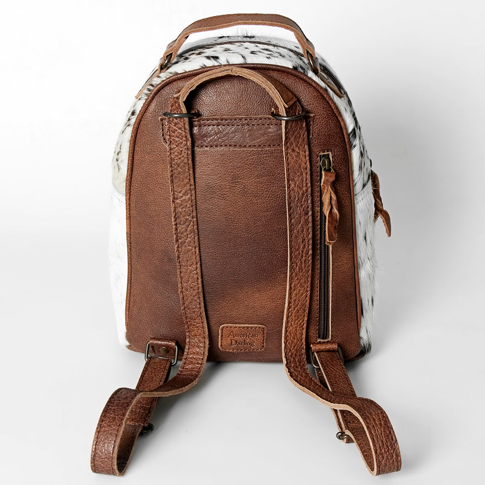 ADBGS156 Natural Cowhide Leather Backpack with Hand-Tooled Floral Pocket - Western Style