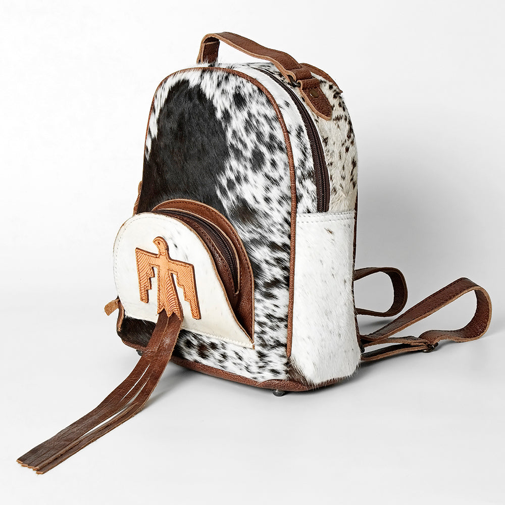 ADBGS156 Natural Cowhide Leather Backpack with Hand-Tooled Floral Pocket - Western Style