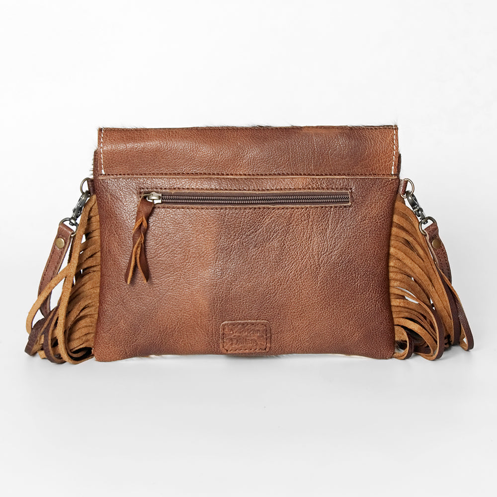 ADBGS178 Hand-Tooled Thunderbird Cowhide Envelope Bag with Fringe - Western Leather Purse