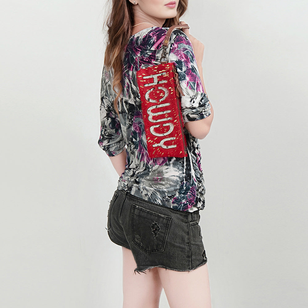 ADBG344 Hair-On Hide Rodeo Wristlet Clutch with Leather Strap