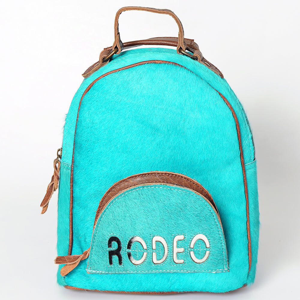 ADBGS156 Turquoise Hair-On Hide Leather Mini Backpack - Western Leather Bag