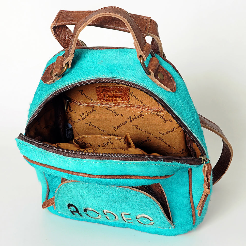 ADBGS156 Turquoise Hair-On Hide Leather Mini Backpack - Western Leather Bag