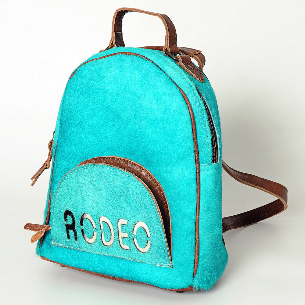 ADBGS156 Turquoise Hair-On Hide Leather Mini Backpack - Western Leather Bag