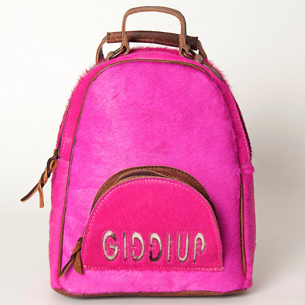 ADBGS156 Hot Pink Cowhide Leather Backpack with Inlay - Western Cowgirl Statement Bag