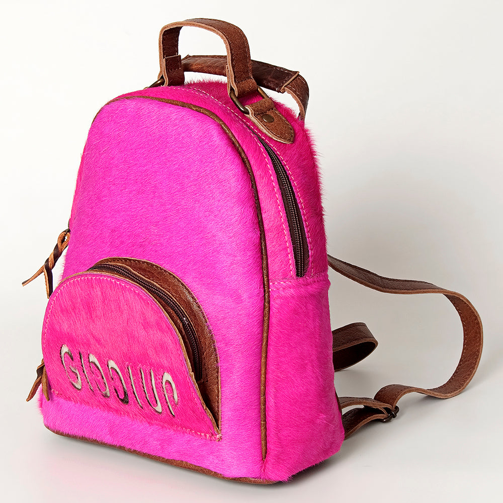 ADBGS156 Hot Pink Cowhide Leather Backpack with Inlay - Western Cowgirl Statement Bag